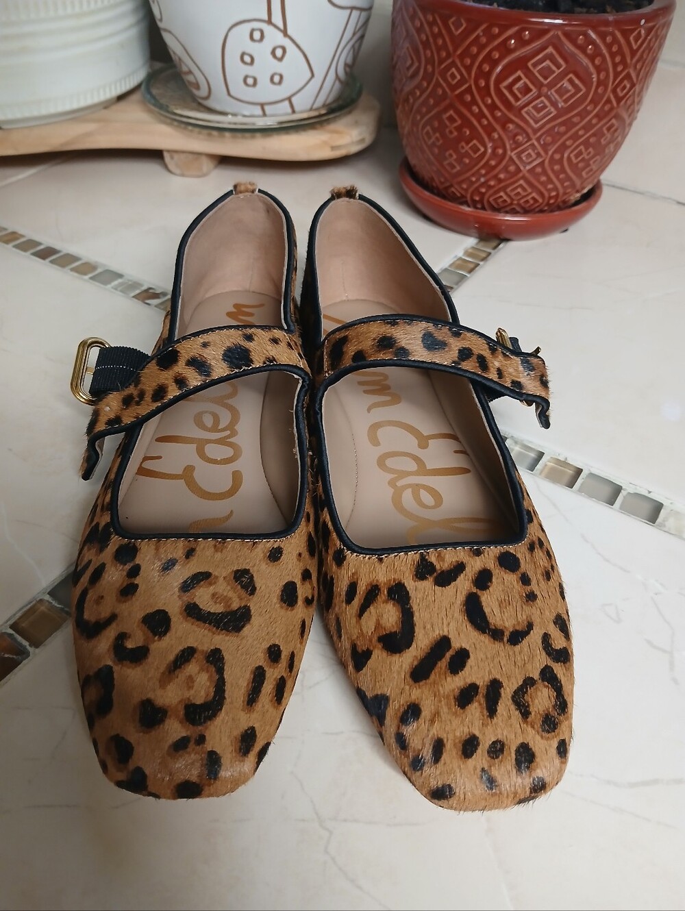 Sam Edelman Leopard Print Mary Jane Flats in Tan and Black